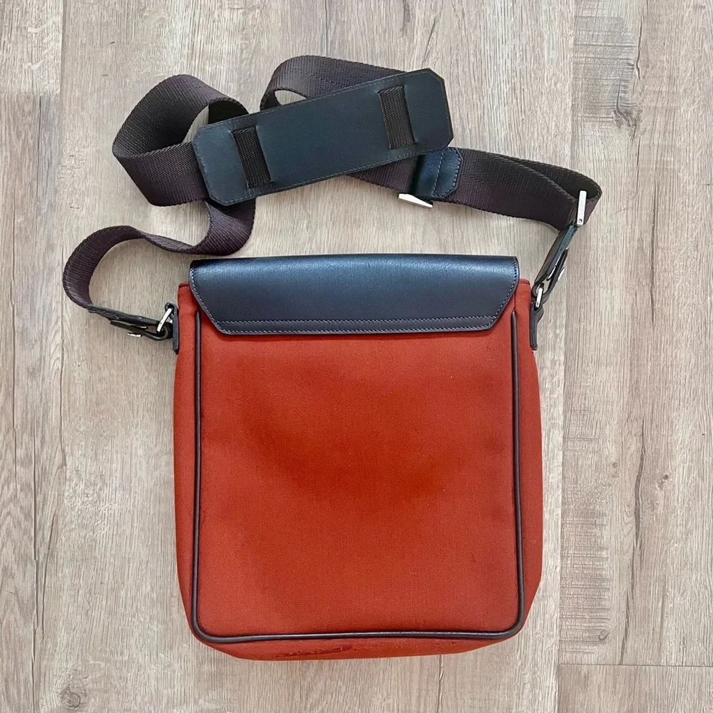 Dunhill Shoulder Sling Bag Canvas‎ Leather Crossbody Orange Black Made In Italy